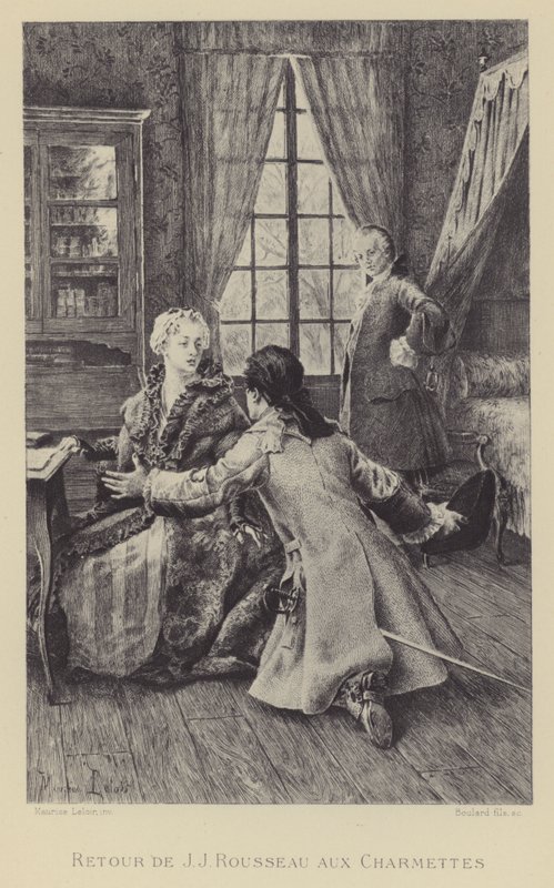 Powrót Jean-Jacquesa Rousseau do Les Charmettes (grafika) autorstwa Maurice Leloir