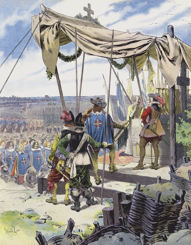 Richelieu odprawia mszę w obozie La Rochelle autorstwa Maurice Leloir