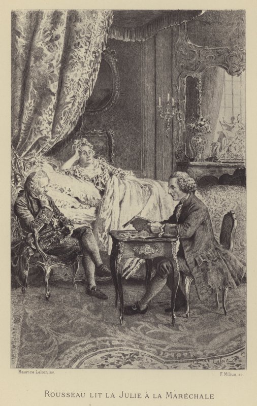 Rousseau czyta swoją powieść Julia do Marechale (grafika) autorstwa Maurice Leloir