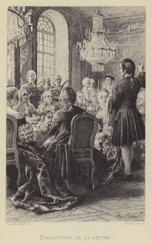 Wyjaśnienie motta (grawiura) autorstwa Maurice Leloir