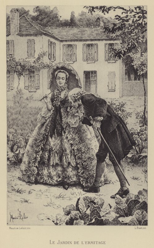 Ogród Ermitażu (grawiura) autorstwa Maurice Leloir