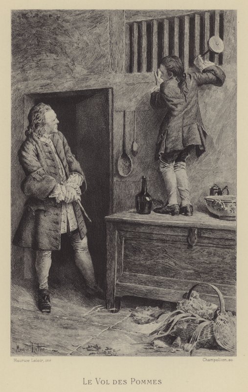 Kradzież jabłek (wklęsłodruk) autorstwa Maurice Leloir