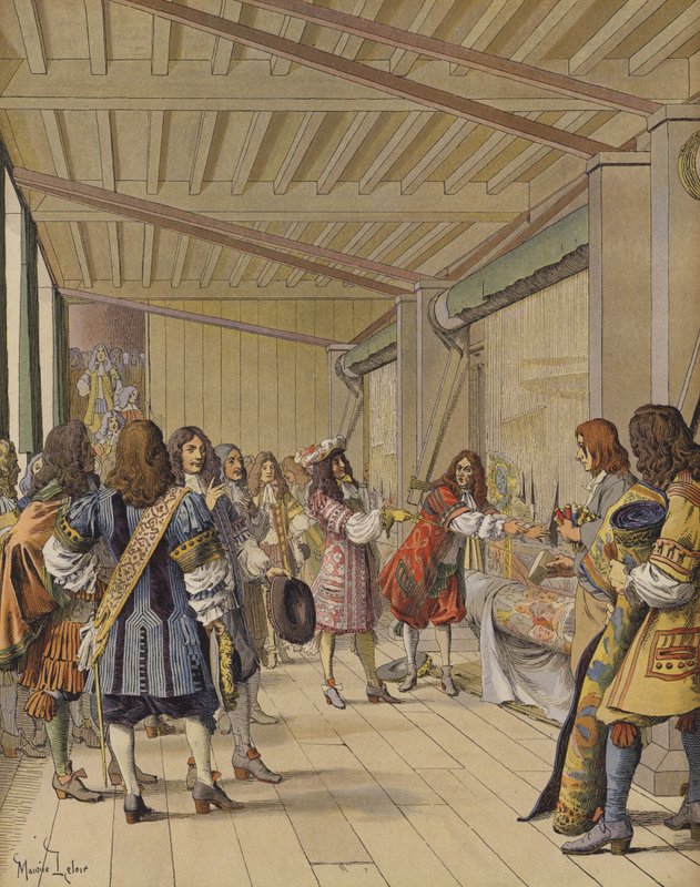 Wizyta króla Ludwika XIV w Gobelins, Lebrun pokazujący mu warsztaty autorstwa Maurice Leloir