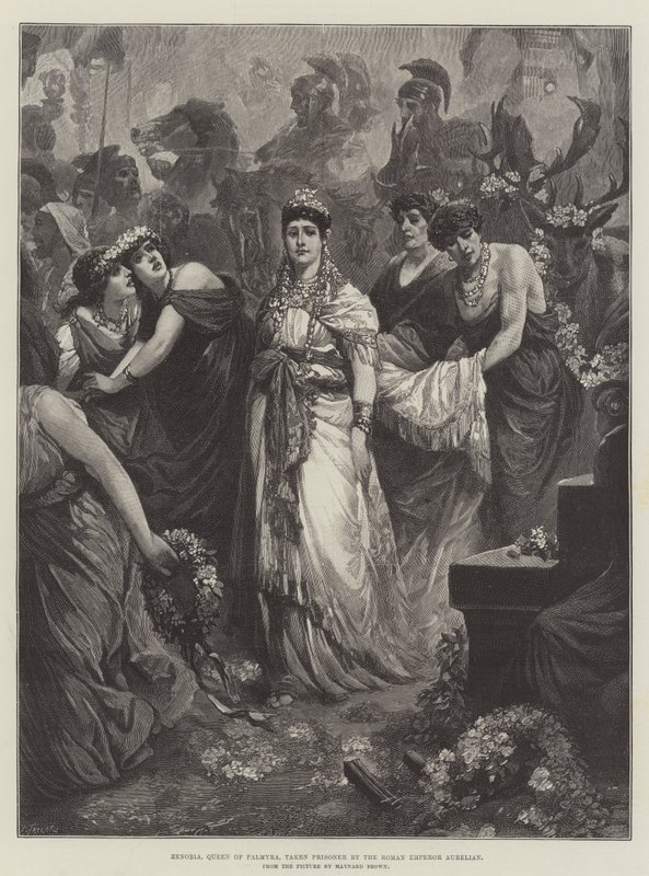 Zenobia, królowa Palmyry, wzięta do niewoli przez rzymskiego cesarza Aurelian autorstwa Maynard Brown