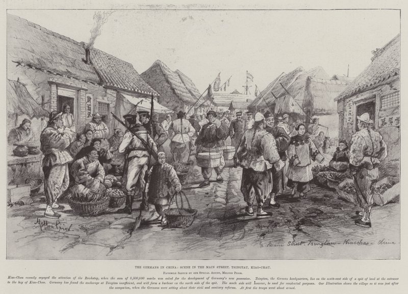 Niemcy w Chinach, Scena na Main Street, Tsingtau, Kiao-Chau autorstwa Melton Prior