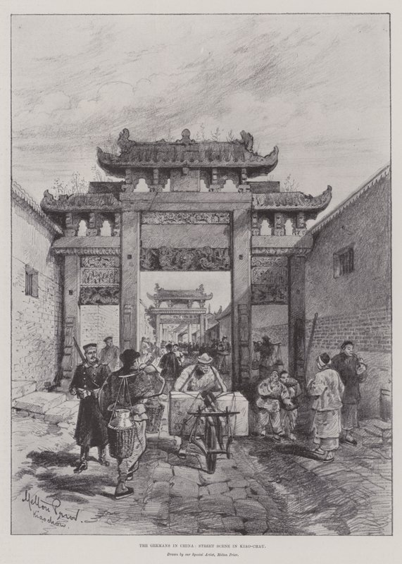 Niemcy w Chinach, Scena uliczna w Kiao-Chau autorstwa Melton Prior