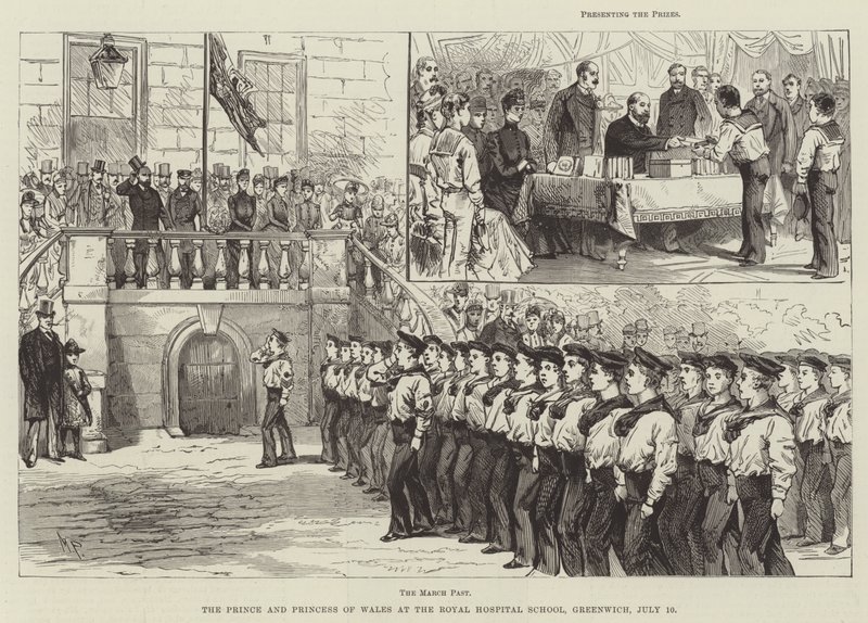 Książę i księżna Walii w Royal Hospital School, Greenwich, 10 lipca autorstwa Melton Prior
