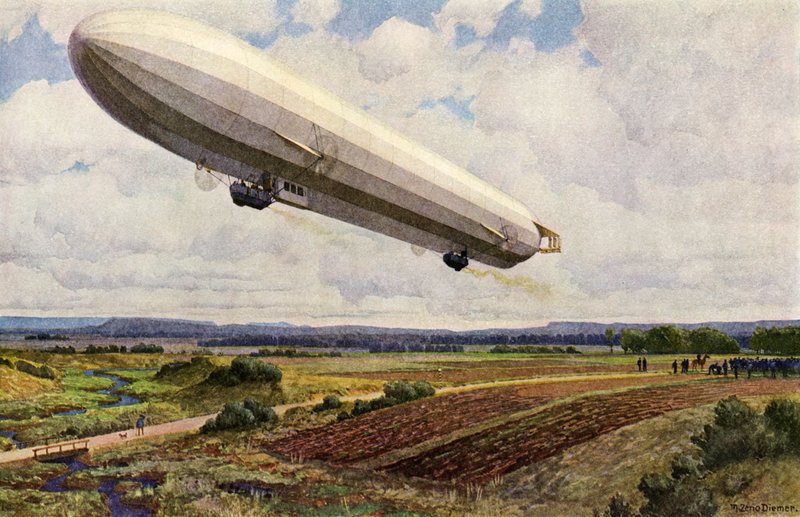 Wejście niemieckiego wojskowego sterowca Zeppelin (kolor lito) autorstwa Michael Zeno Diemer