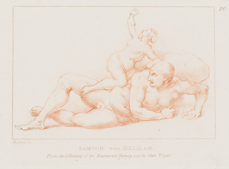 Samson i Dalila (akwaforta) autorstwa Michelangelo (after) Buonarroti