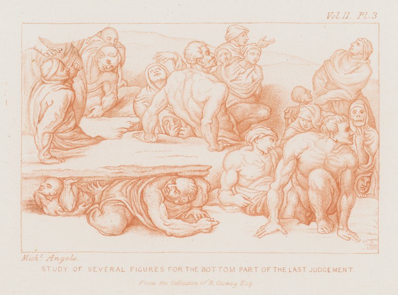 Studium kilku figur do dolnej części Sądu Ostatecznego (akwaforta) autorstwa Michelangelo (after) Buonarroti