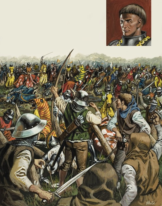 Bitwa pod Agincourt, 25 października 1415 (gwasz na papierze) autorstwa Mike (20th century) White