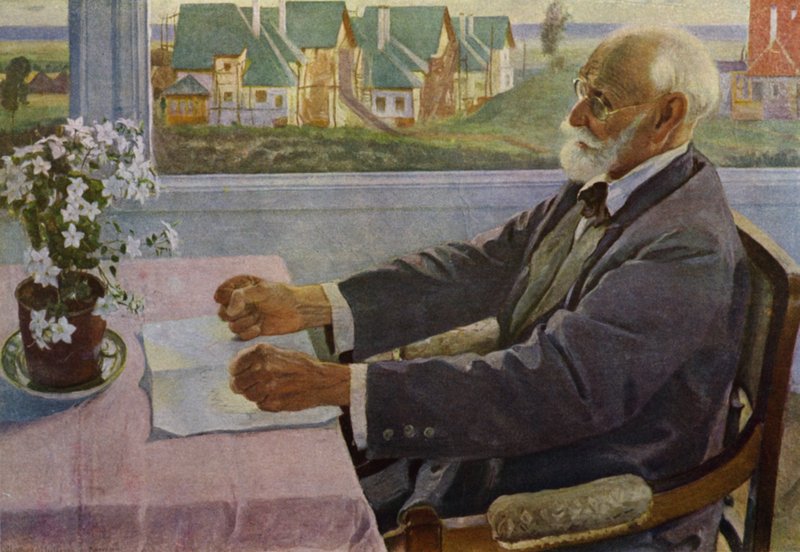 Portret rosyjskiego fizjologa Iwana Pawłowa (kolor lito) autorstwa Mikhail Vasilievich Nesterov