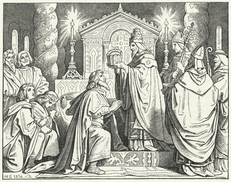Koronacja Karola Wielkiego na cesarza rzymskiego, 800 (grawerowanie) autorstwa Moritz Ludwig von Schwind