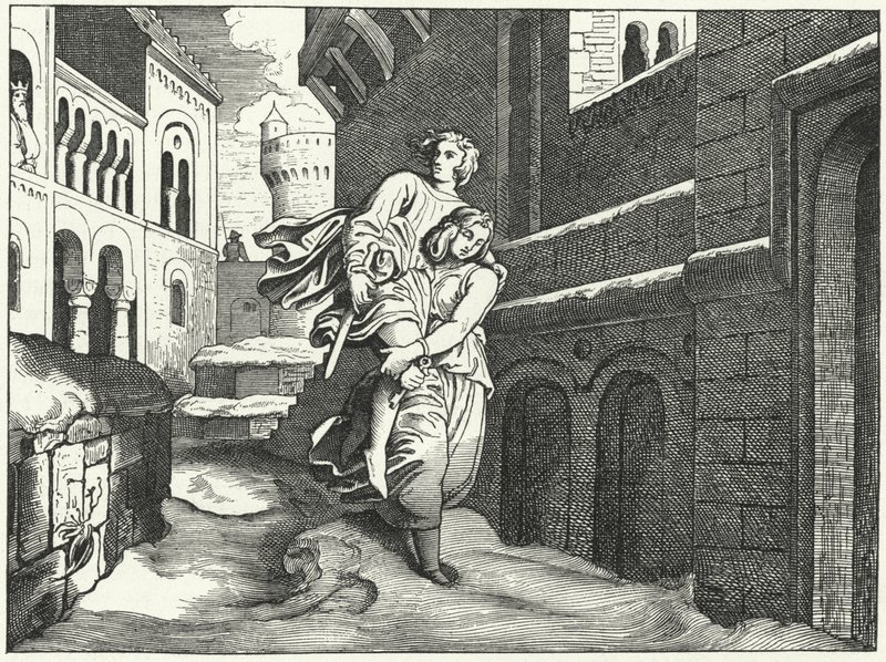 Einhard i Emma (Grawerowanie) autorstwa Moritz Ludwig von Schwind