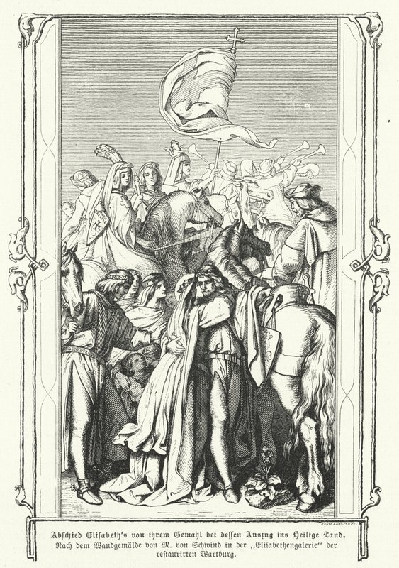 Św. Elżbieta Węgierska żegna się z mężem Ludwikiem IV, landgrafem Turyngii, gdy ten wyrusza, by przyłączyć się do VI Krucjaty autorstwa Moritz Ludwig von Schwind