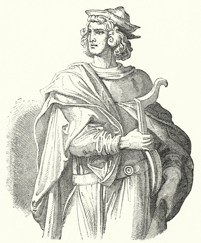 Walther von der Vogelweide, średniowysoko-niemiecki poeta liryczny (grafika) autorstwa Moritz Ludwig von Schwind