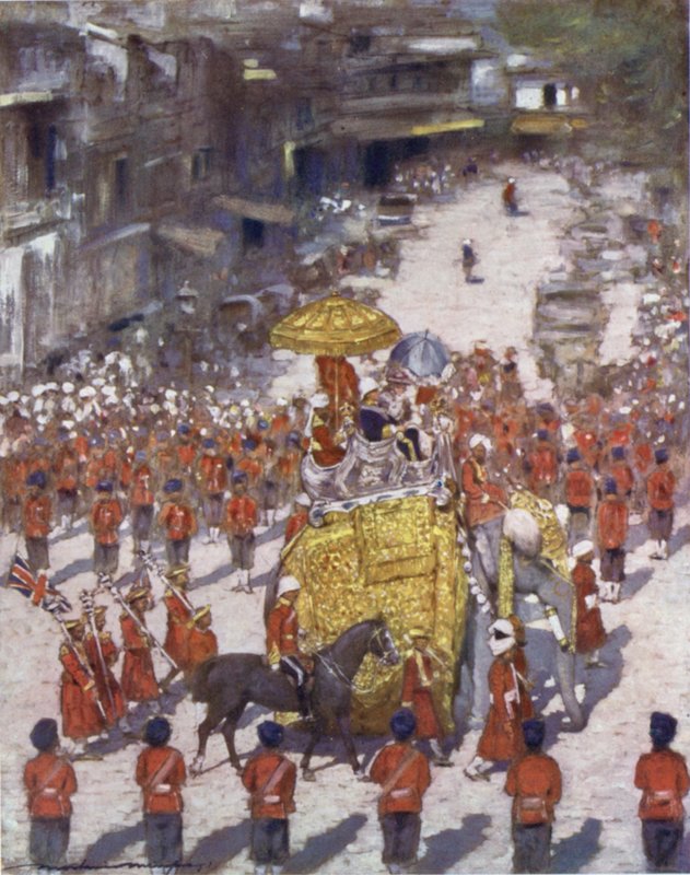 Lord i Lady Curzon wjeżdżają do Delhi autorstwa Mortimer Ludington Menpes