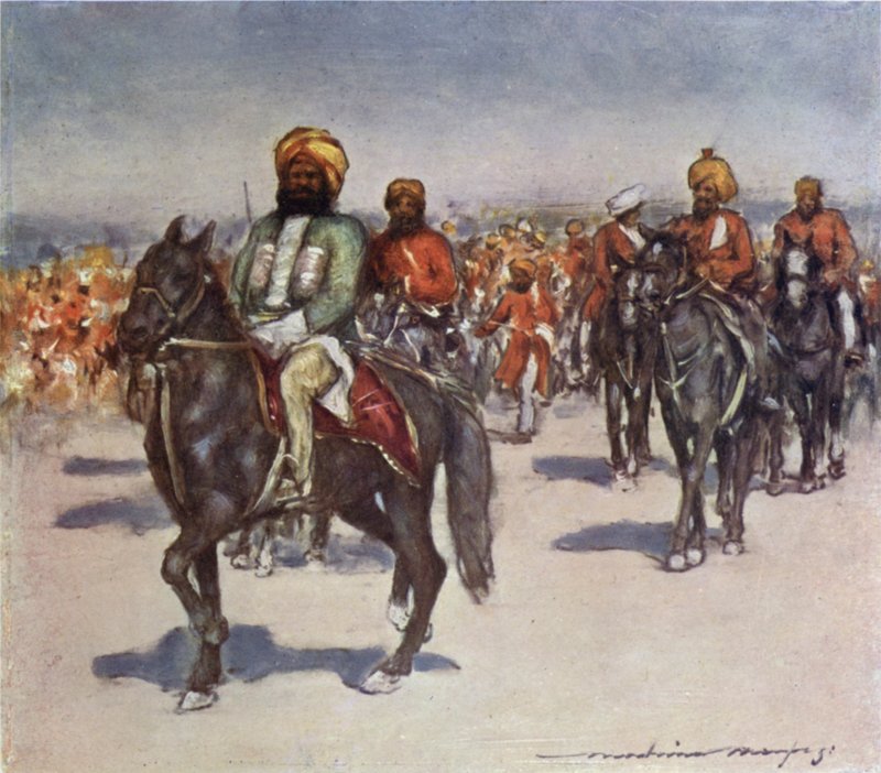 Jeźdźcy tubylcy w przeglądzie jeźdźców tubylców autorstwa Mortimer Ludington Menpes