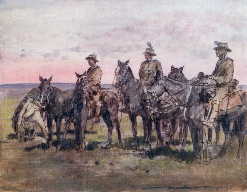 Nowozelandzkie karabiny konne działające jako zwiadowcy autorstwa Mortimer Ludington Menpes