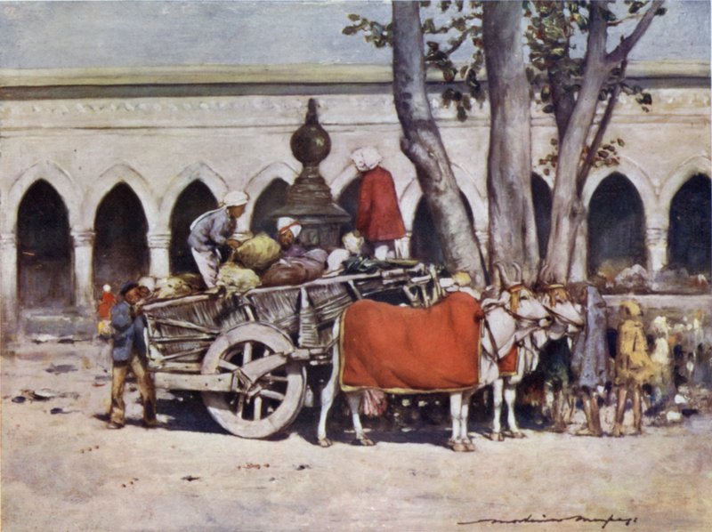 Scena poza dworcem kolejowym podczas Delhi Durbar autorstwa Mortimer Ludington Menpes