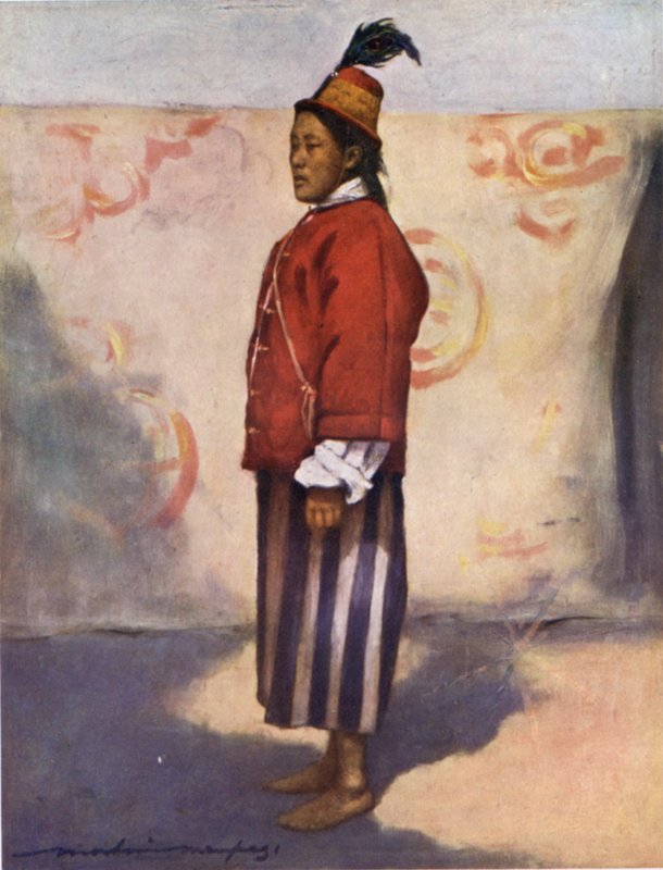 Żołnierz Maharadży Sikkimu (kolor lito) autorstwa Mortimer Ludington Menpes