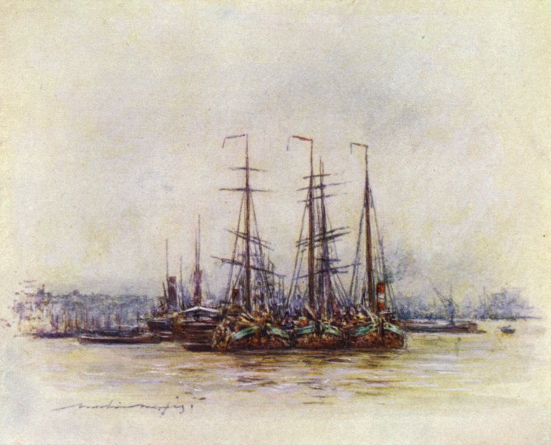 Holenderskie Barki w pobliżu Wieży autorstwa Mortimer Ludington Menpes