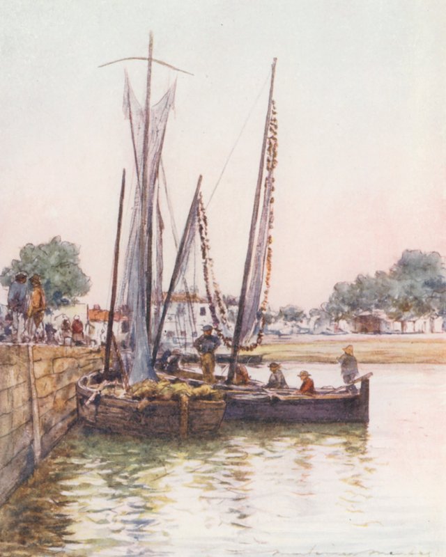 Łodzie rybackie, Concarneau (kolorowa litografia) autorstwa Mortimer Ludington Menpes