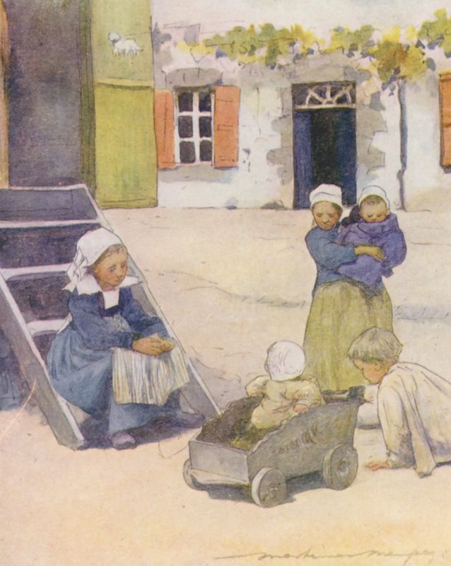 Gra na "Place", Pont-Aven (kolorowa litografia) autorstwa Mortimer Ludington Menpes