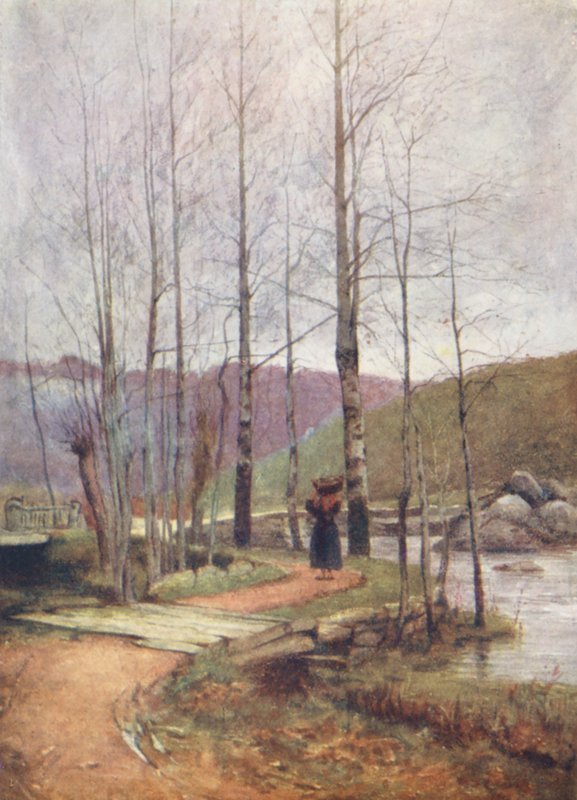 Most, Pont-Aven (kolorowa litografia) autorstwa Mortimer Ludington Menpes