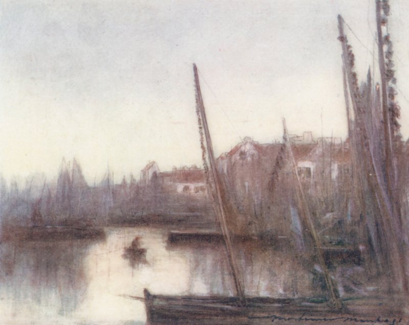 Flota sardynek, Concarneau (kolorowa litografia) autorstwa Mortimer Ludington Menpes