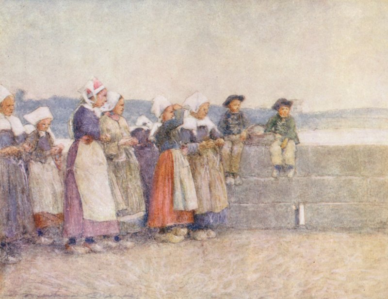 Obserwacja floty rybackiej, Concarneau (kolorowa litografia) autorstwa Mortimer Ludington Menpes