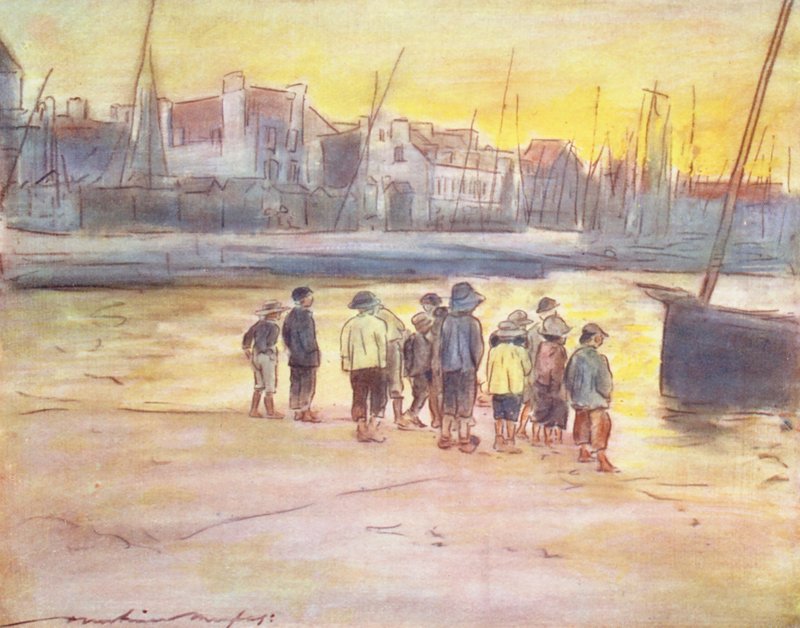 Dzieci świata: Breton, W Concarneau (kolorowa litografia) autorstwa Mortimer Ludington Menpes