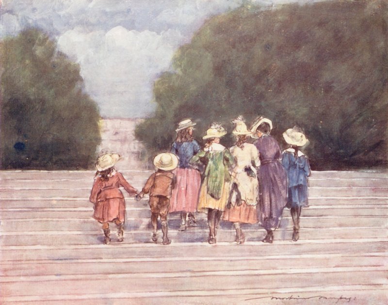 Dzieci świata: Francuski, W ogrodach Tuileries (kolorowa litografia) autorstwa Mortimer Ludington Menpes