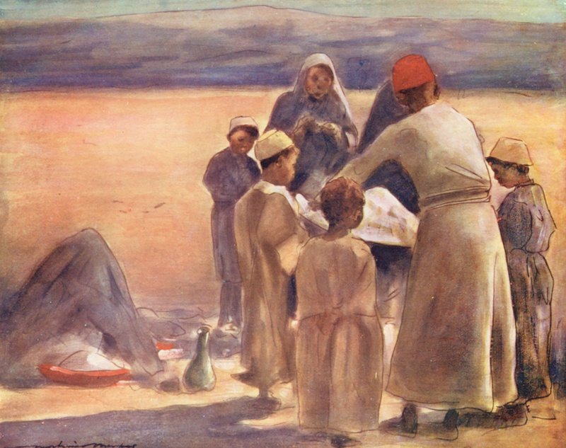 Dzieci świata: Lekcja geografii (kolorowa litografia) autorstwa Mortimer Ludington Menpes