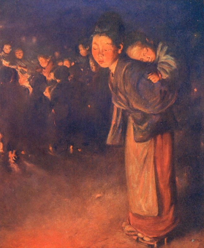 Dzieci świata: Japoński, Refleksje (kolorowa litografia) autorstwa Mortimer Ludington Menpes
