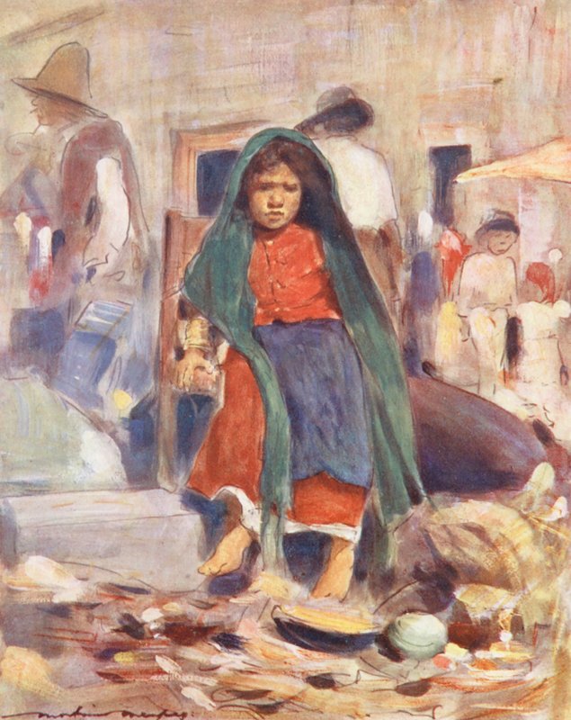 Dzieci świata: Meksykanin, zdobywanie wody (kolorowa litografia) autorstwa Mortimer Ludington Menpes