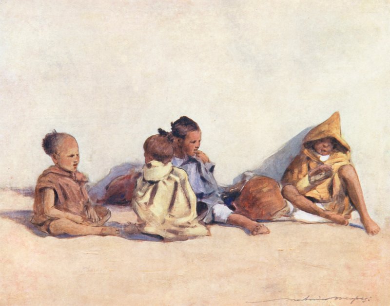 Dzieci świata: Moorish, At Play (kolorowa litografia) autorstwa Mortimer Ludington Menpes