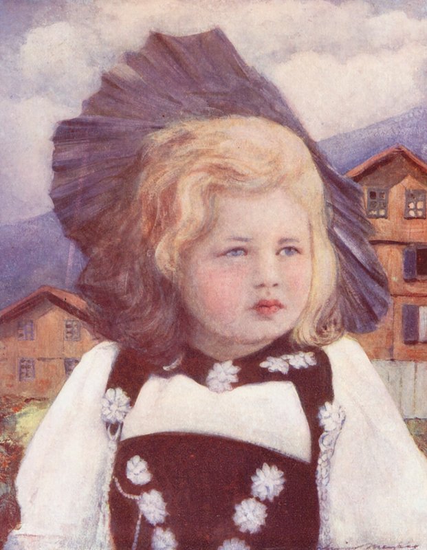 Dzieci świata: Szwajcar, Dziecko z Interlaken (kolorowa litografia) autorstwa Mortimer Ludington Menpes