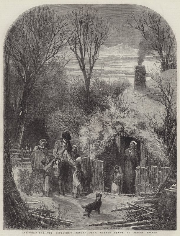 Wigilia, powrót chałupnika z targu autorstwa Myles Birket Foster