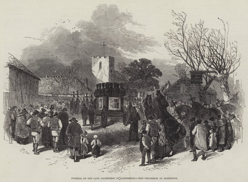 Pogrzeb zmarłego arcybiskupa Canterbury, procesja w Addington autorstwa Myles Birket Foster