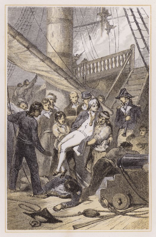 Śmierć Nelsona pod Trafalgarem (kolorowy grawerunek) autorstwa Myles Birket (after) Foster