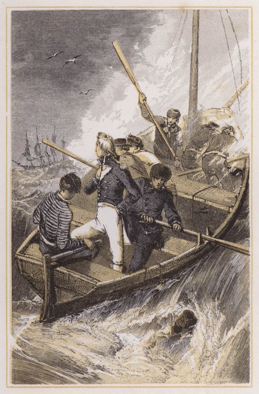 Nelson wsiadł na swój statek podczas burzy (kolorowy grawerunek) autorstwa Myles Birket (after) Foster
