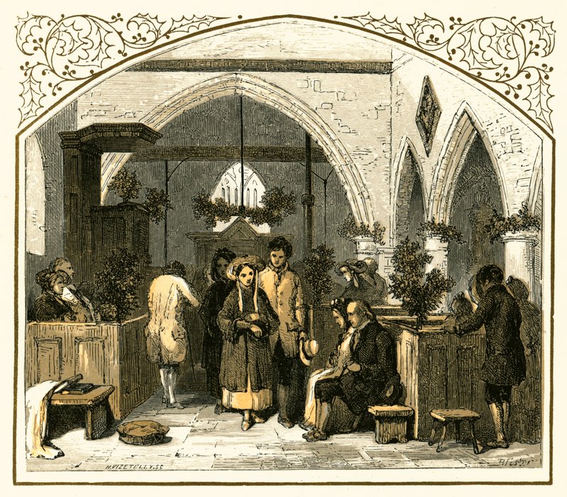 Tarasowanie kościoła na Boże Narodzenie autorstwa Myles Birket Foster