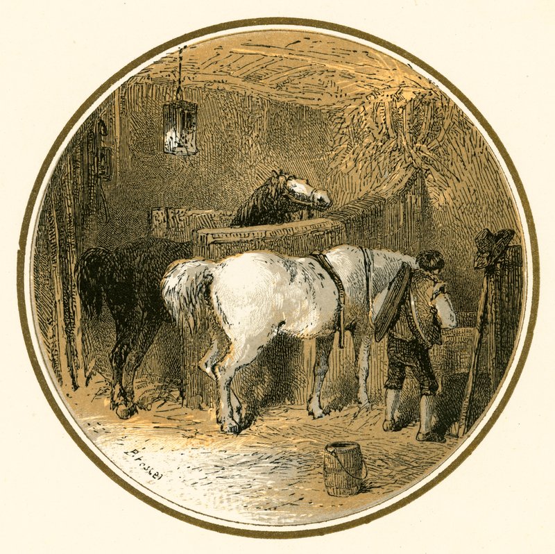 Konie w stajni autorstwa Myles Birket Foster