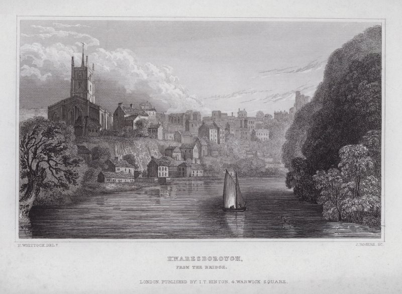 Knaresborough, od mostu (rycina) autorstwa Nathaniel (after) Whittock