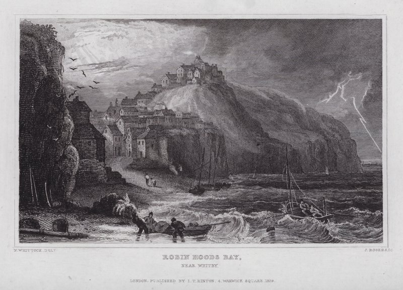 Robin Hoods Bay, niedaleko Whitby (rycina) autorstwa Nathaniel (after) Whittock