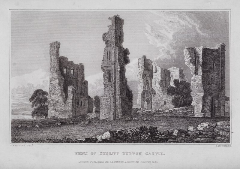 Ruiny zamku szeryfa Hutton (rycina) autorstwa Nathaniel (after) Whittock