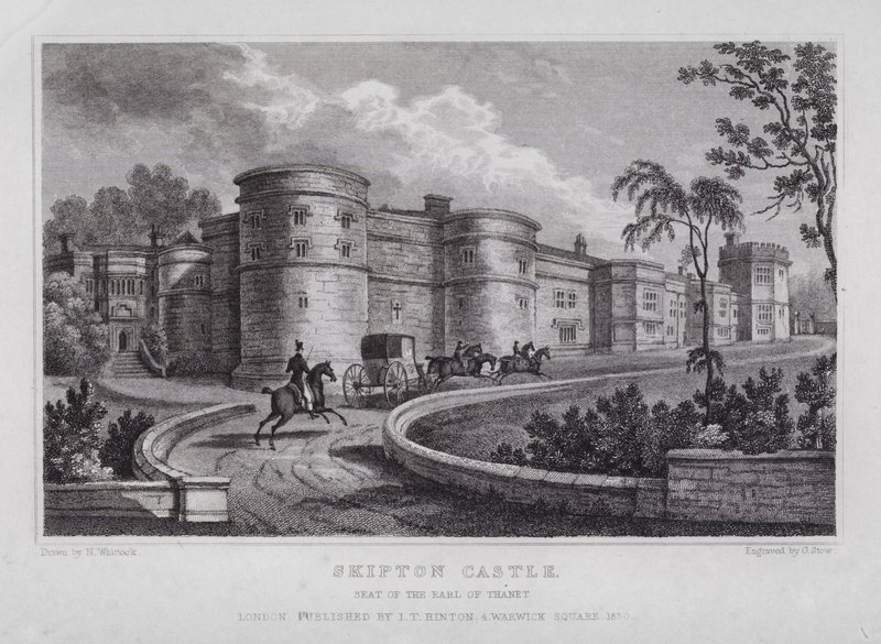 Zamek Skipton, siedziba hrabiego Thanet (rycina) autorstwa Nathaniel (after) Whittock