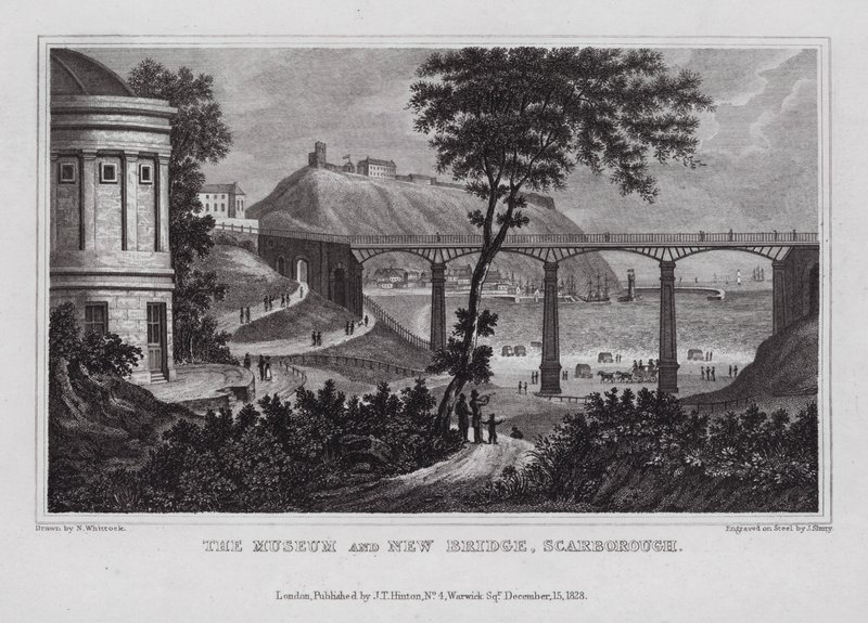 Muzeum i New Bridge, Scarborough (grafika) autorstwa Nathaniel (after) Whittock