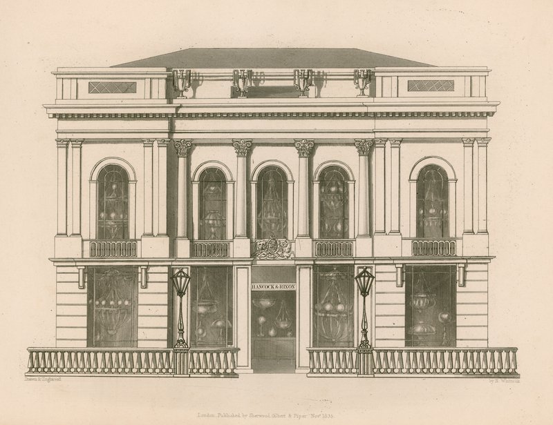 Front sklepu Hancock and Dixon, Pall Mall East, Londyn autorstwa Nathaniel Whittock